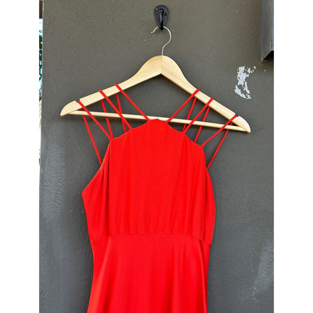 Vintage Joan Leslie Kasper Long Maxi Dress Wmn  8 Red Strappy Halter Formal Gown - Picture 2 of 8